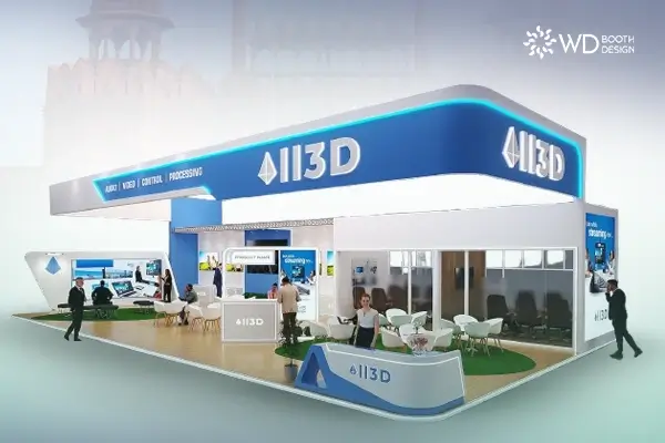 3 side open exhibition stall design for product pramotions